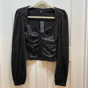 NWT Lulu’s Black Silver Sparkly Balloon Sleeve Crop Top